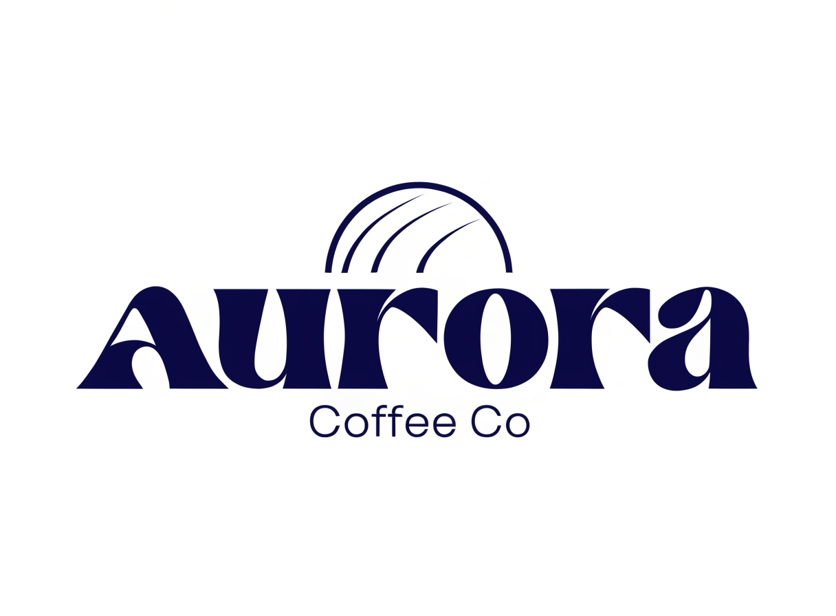 A modern logo design for 'Aurora Coffee Co' with a sunrise icon, clean minimalist typography on white background