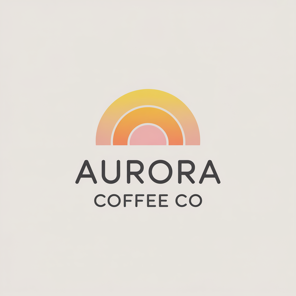 A modern logo design for 'Aurora Coffee Co' with a sunrise icon, clean minimalist typography on white background