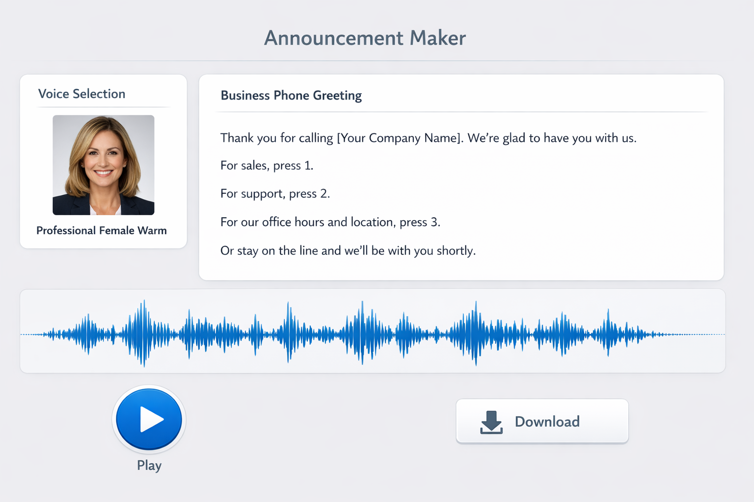 Voice Announcement example